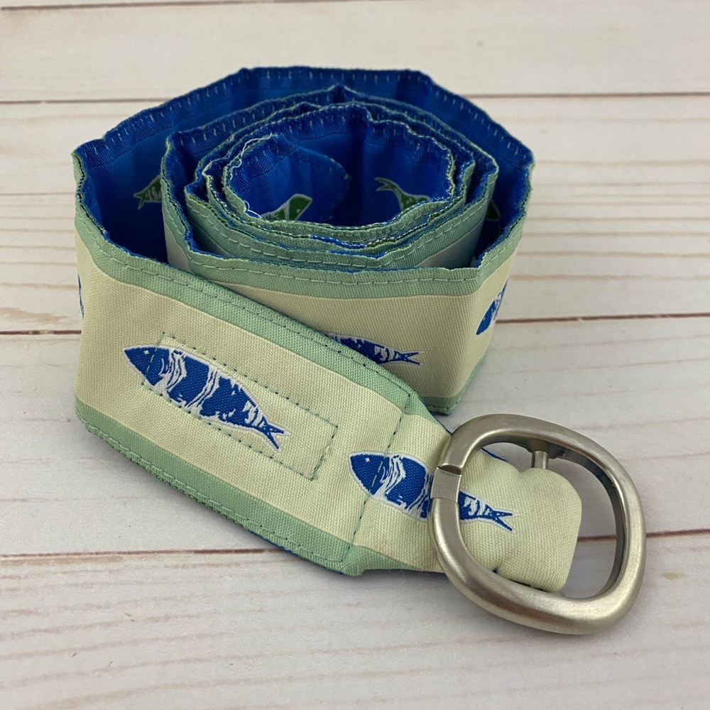 JANE FRASER of Maine Fabric O-Ring Blue Green Belt Reversible Fish M